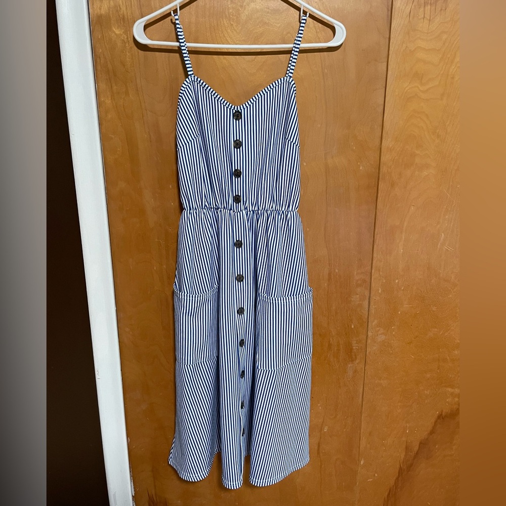 Women’s Blue and White Spaghetti Strap Summer Dress Size S